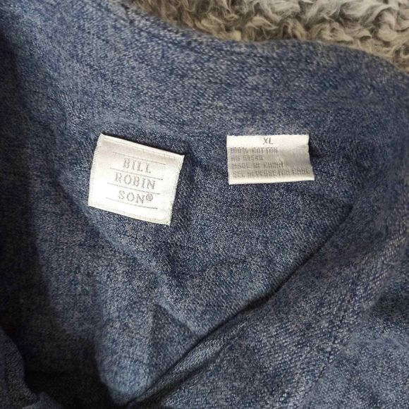 Bill Robin Son Men Shirt Blue Size XL Cotton Button Down Collar Long Sleeves - Picture 5 of 10